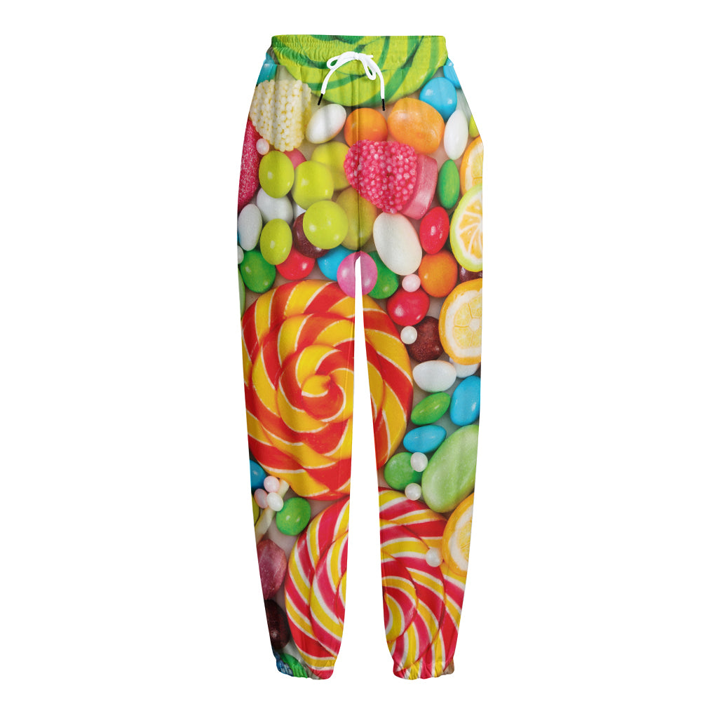Colorful Lollipop And Candy Print Fleece Lined Knit Pants