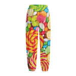 Colorful Lollipop And Candy Print Fleece Lined Knit Pants