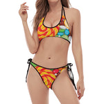 Colorful Lollipop And Candy Print Halter Scoop Tie Side Bikini