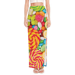 Colorful Lollipop And Candy Print High Slit Maxi Skirt