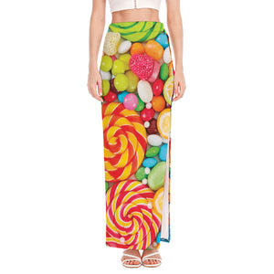 Colorful Lollipop And Candy Print High Slit Maxi Skirt