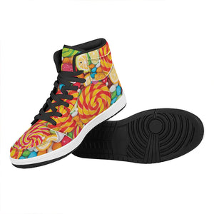 Colorful Lollipop And Candy Print High Top Leather Sneakers