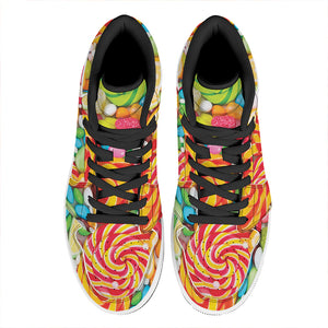 Colorful Lollipop And Candy Print High Top Leather Sneakers