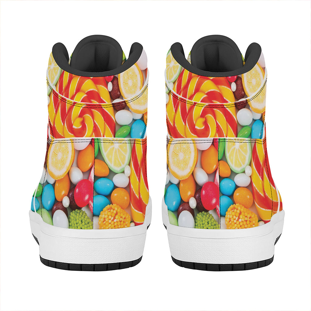 Colorful Lollipop And Candy Print High Top Leather Sneakers