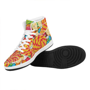 Colorful Lollipop And Candy Print High Top Leather Sneakers