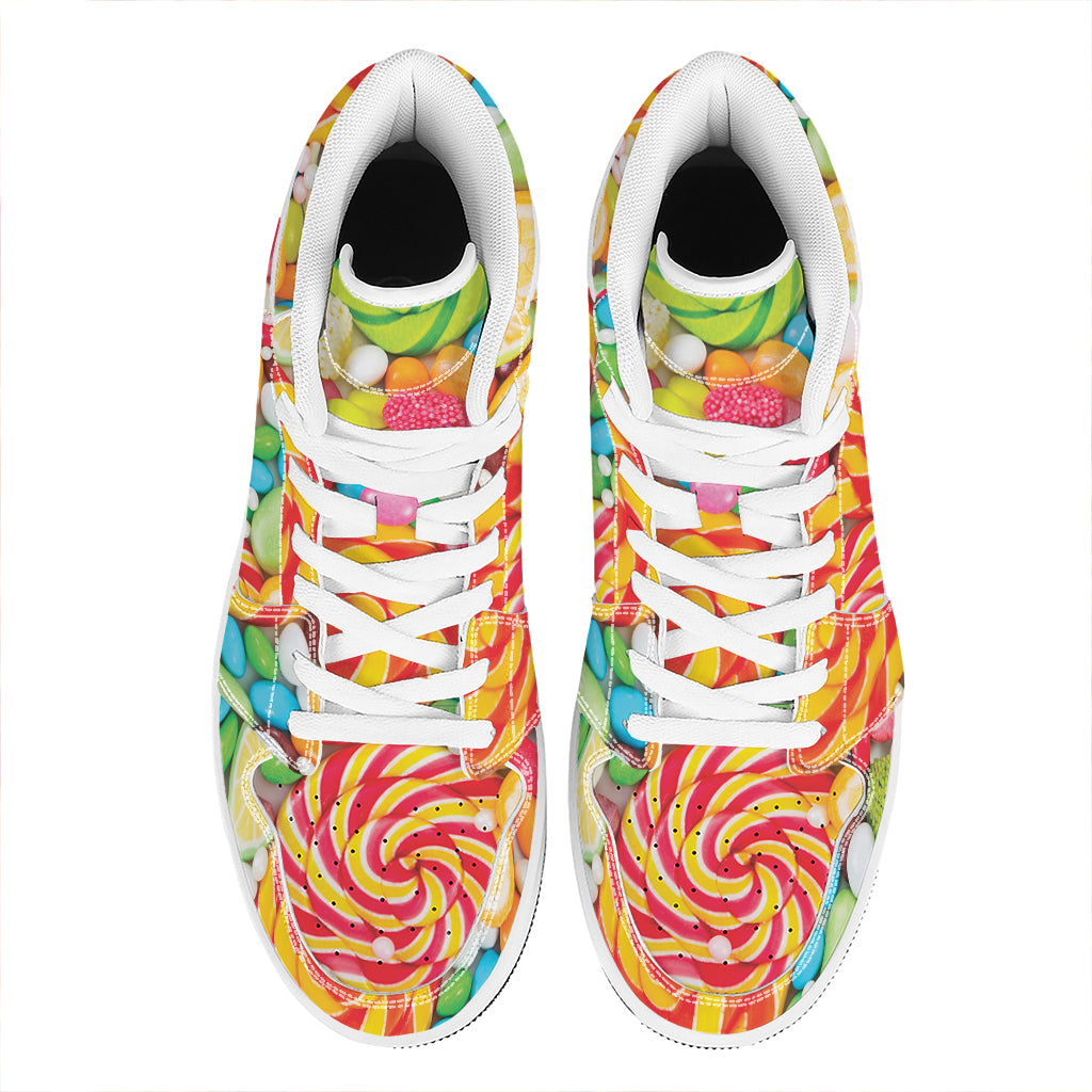 Colorful Lollipop And Candy Print High Top Leather Sneakers