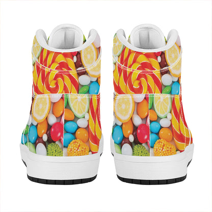 Colorful Lollipop And Candy Print High Top Leather Sneakers