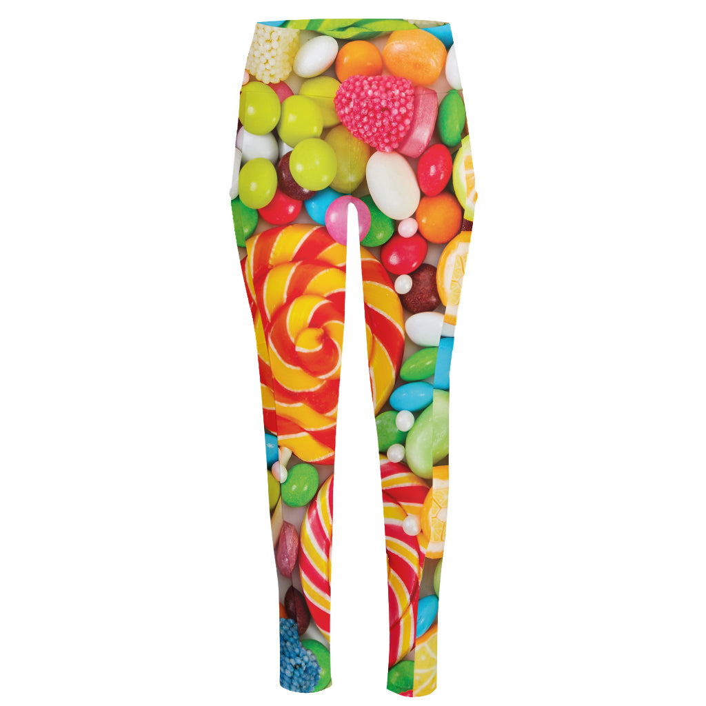 Colorful Lollipop And Candy Print High-Waisted Pocket Leggings