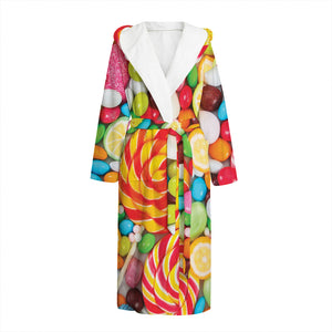 Colorful Lollipop And Candy Print Hooded Bathrobe