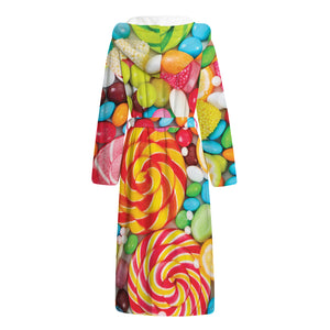 Colorful Lollipop And Candy Print Hooded Bathrobe