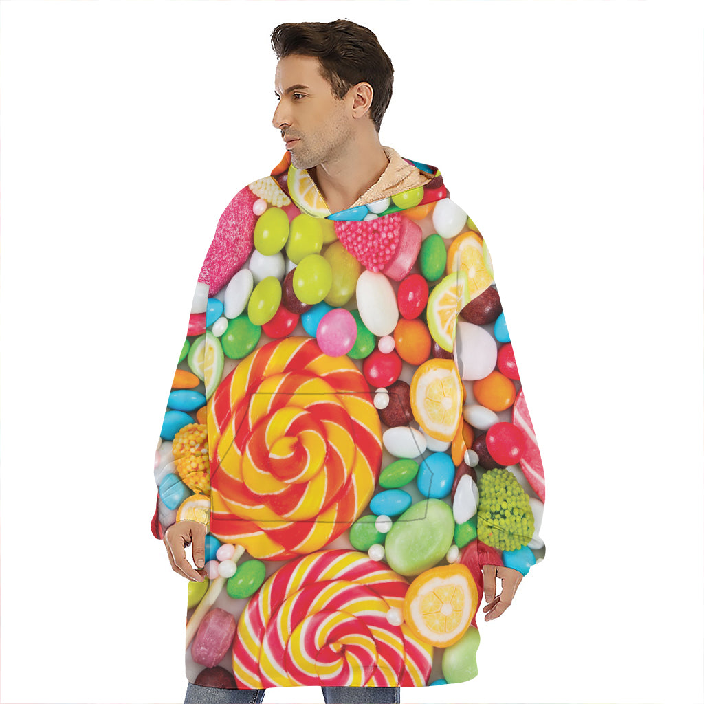 Colorful Lollipop And Candy Print Hoodie Blanket
