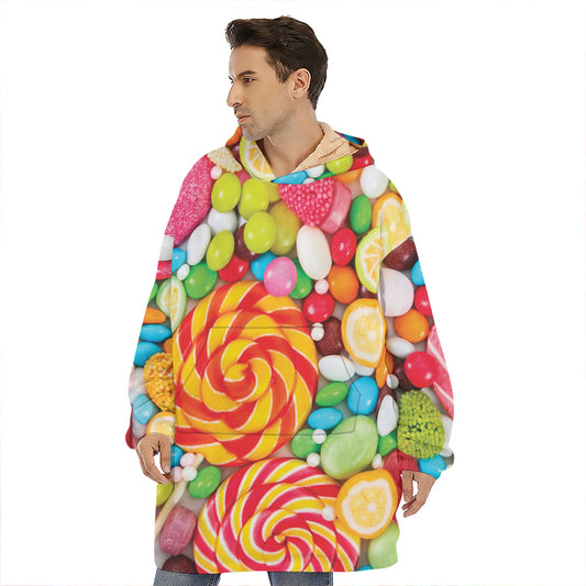 Colorful Lollipop And Candy Print Hoodie Blanket
