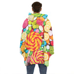 Colorful Lollipop And Candy Print Hoodie Blanket