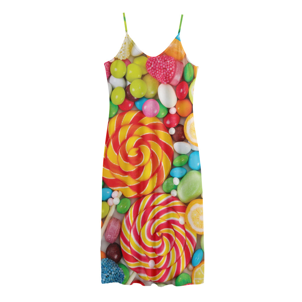 Colorful Lollipop And Candy Print Jersey Midi Cami Dress