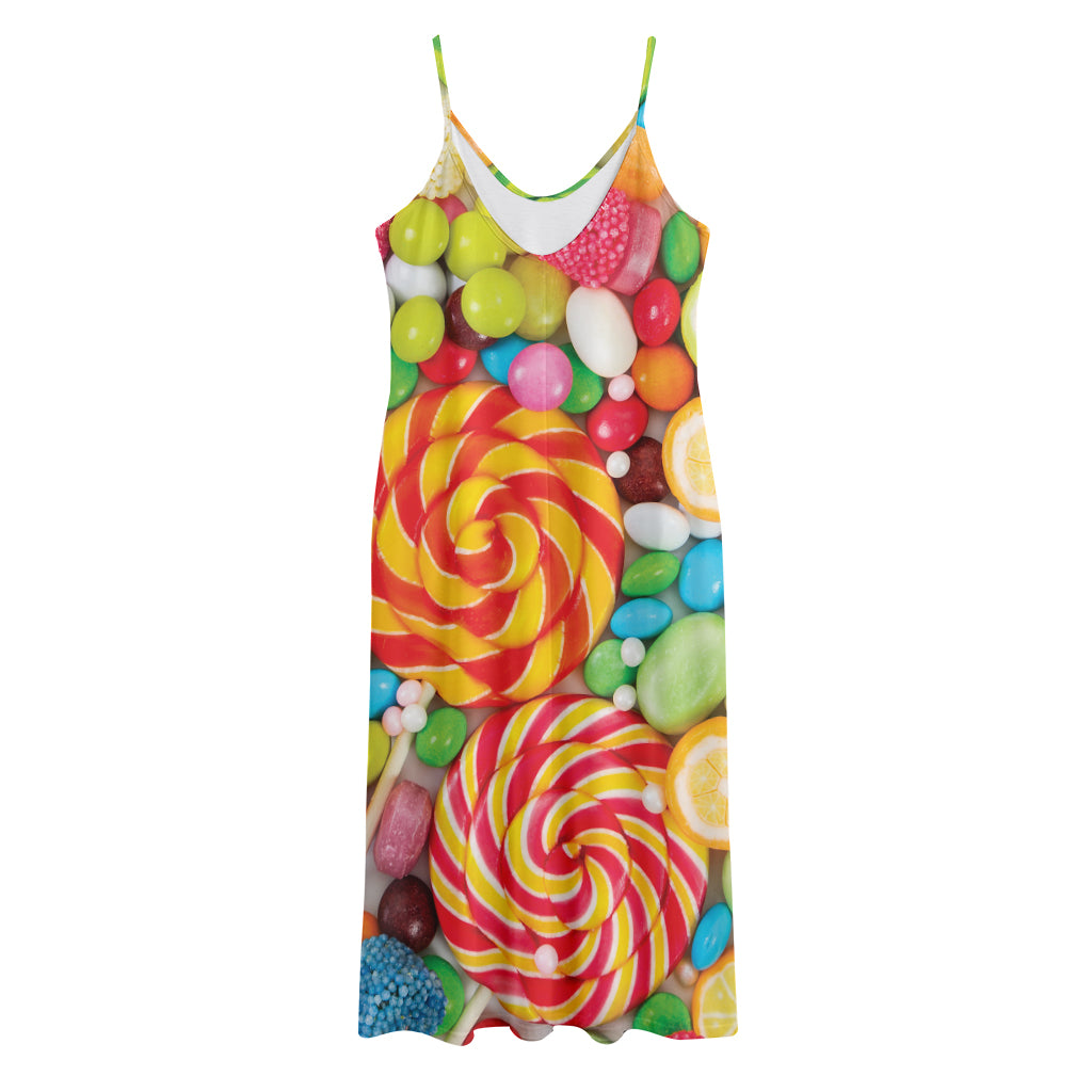 Colorful Lollipop And Candy Print Jersey Midi Cami Dress