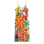 Colorful Lollipop And Candy Print Jersey Midi Cami Dress