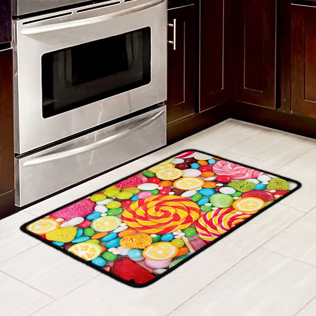 Colorful Lollipop And Candy Print Kitchen Mat