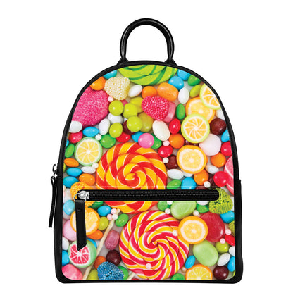 Colorful Lollipop And Candy Print Leather Backpack
