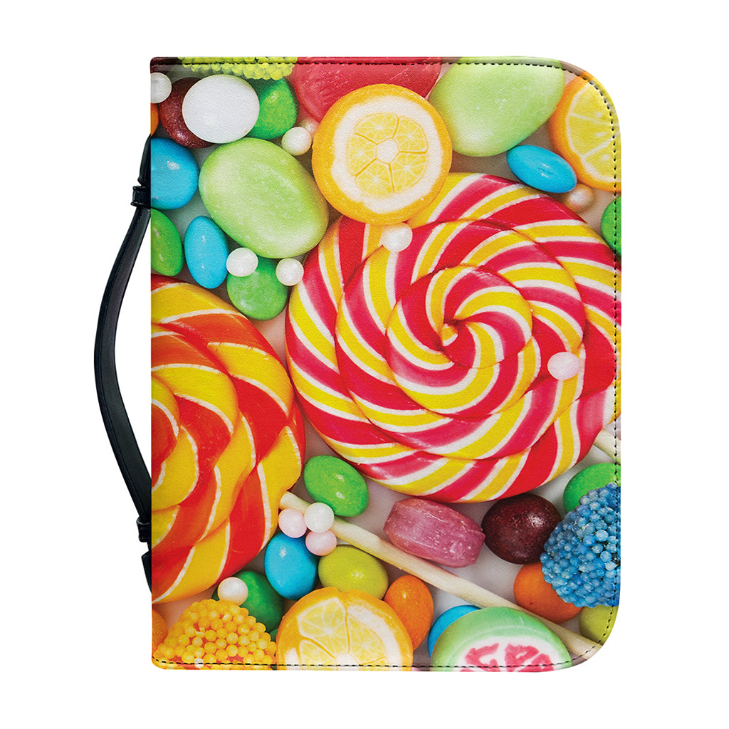 Colorful Lollipop And Candy Print Leather Bible Cover