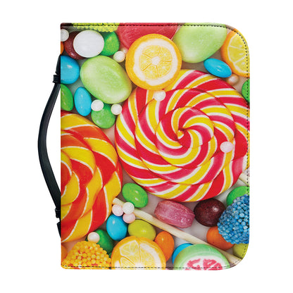 Colorful Lollipop And Candy Print Leather Bible Cover