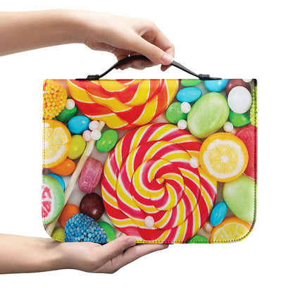 Colorful Lollipop And Candy Print Leather Bible Cover