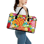 Colorful Lollipop And Candy Print Leather Duffle Bag