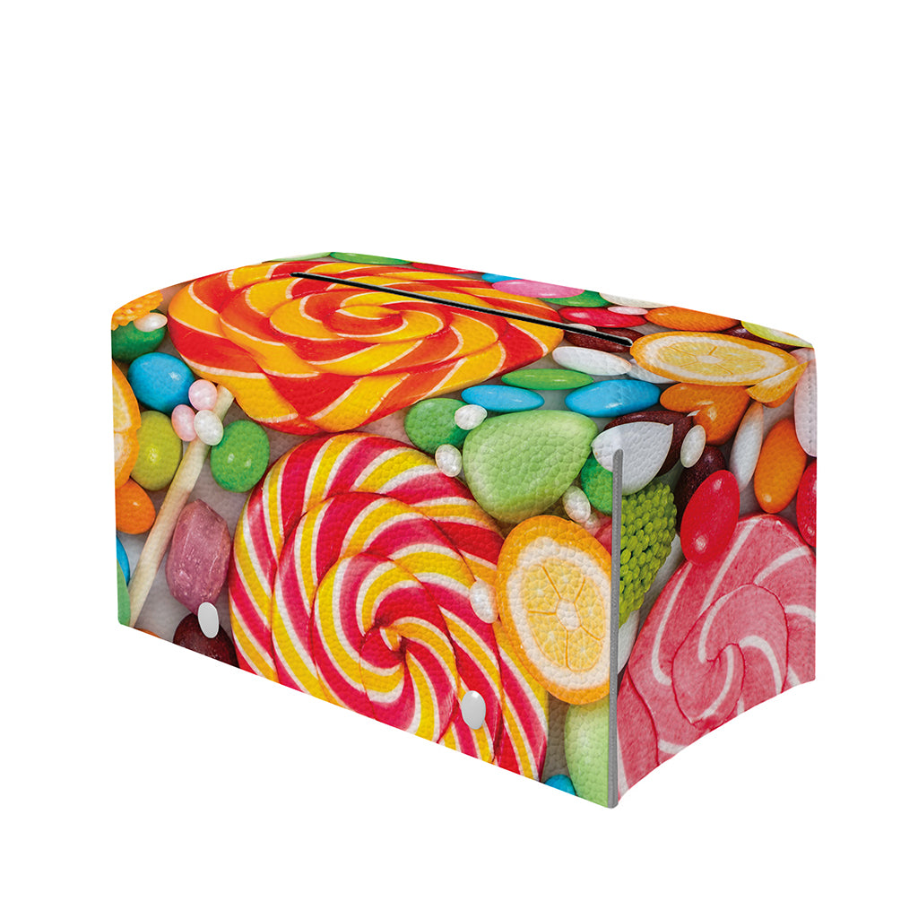 Colorful Lollipop And Candy Print Leather Tissue Box Cover