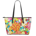 Colorful Lollipop And Candy Print Leather Tote Bag With Zipper