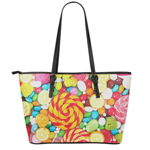 Colorful Lollipop And Candy Print Leather Tote Bag