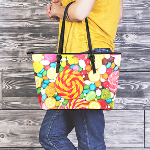 Colorful Lollipop And Candy Print Leather Tote Bag