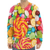 Colorful Lollipop And Candy Print Long Sleeve Baseball Jersey