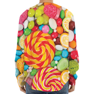 Colorful Lollipop And Candy Print Long Sleeve Baseball Jersey