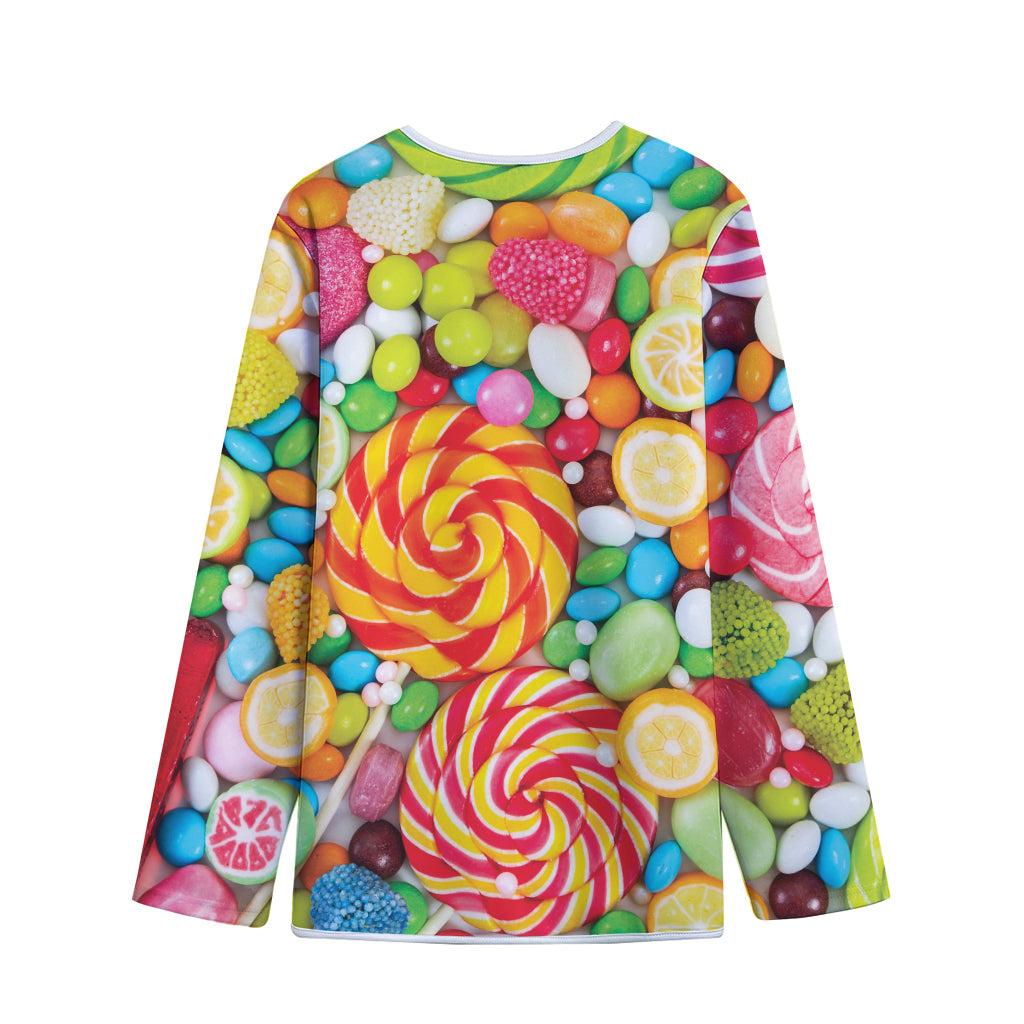 Colorful Lollipop And Candy Print Long Sleeve Short Coat