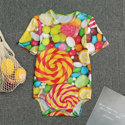 Colorful Lollipop And Candy Print Men's Bodysuit