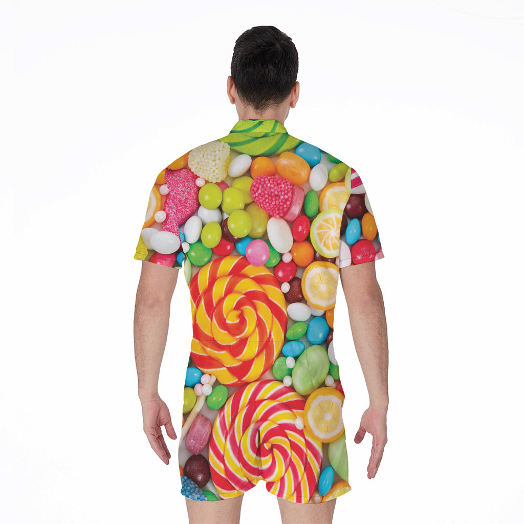 Colorful Lollipop And Candy Print Men's Rompers