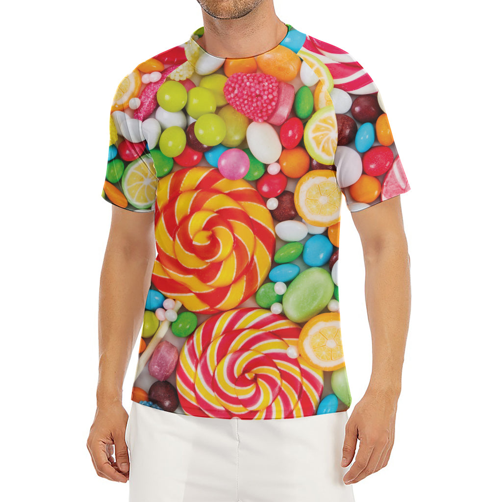 Colorful Lollipop And Candy Print Men's Short Sleeve Rash Guard