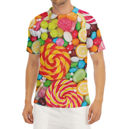 Colorful Lollipop And Candy Print Men's Short Sleeve Rash Guard