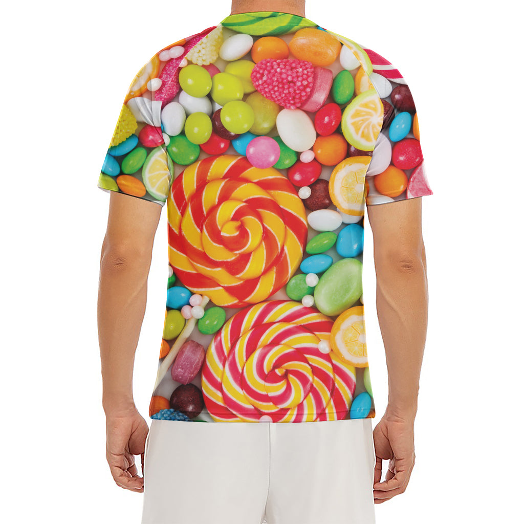 Colorful Lollipop And Candy Print Men's Short Sleeve Rash Guard