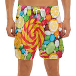 Colorful Lollipop And Candy Print Men's Split Running Shorts