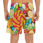 Colorful Lollipop And Candy Print Men's Split Running Shorts