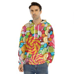Colorful Lollipop And Candy Print Men's Velvet Pullover Hoodie