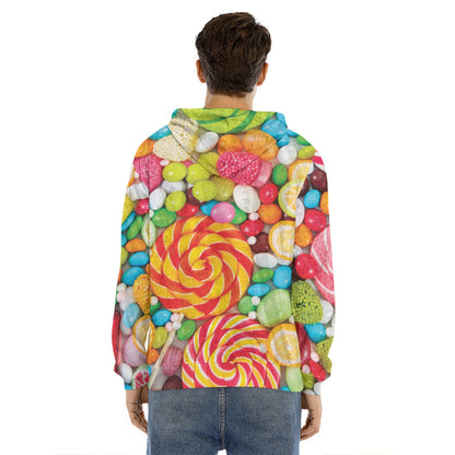 Colorful Lollipop And Candy Print Men's Velvet Pullover Hoodie