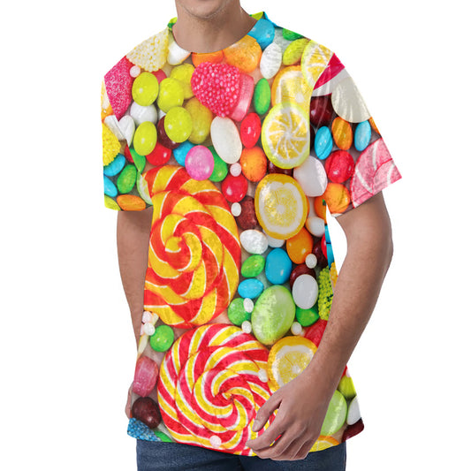 Colorful Lollipop And Candy Print Men's Velvet T-Shirt