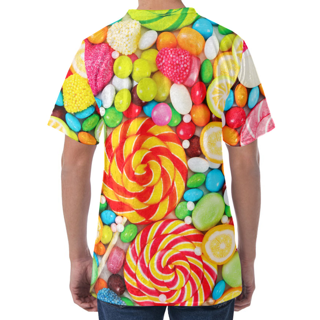Colorful Lollipop And Candy Print Men's Velvet T-Shirt