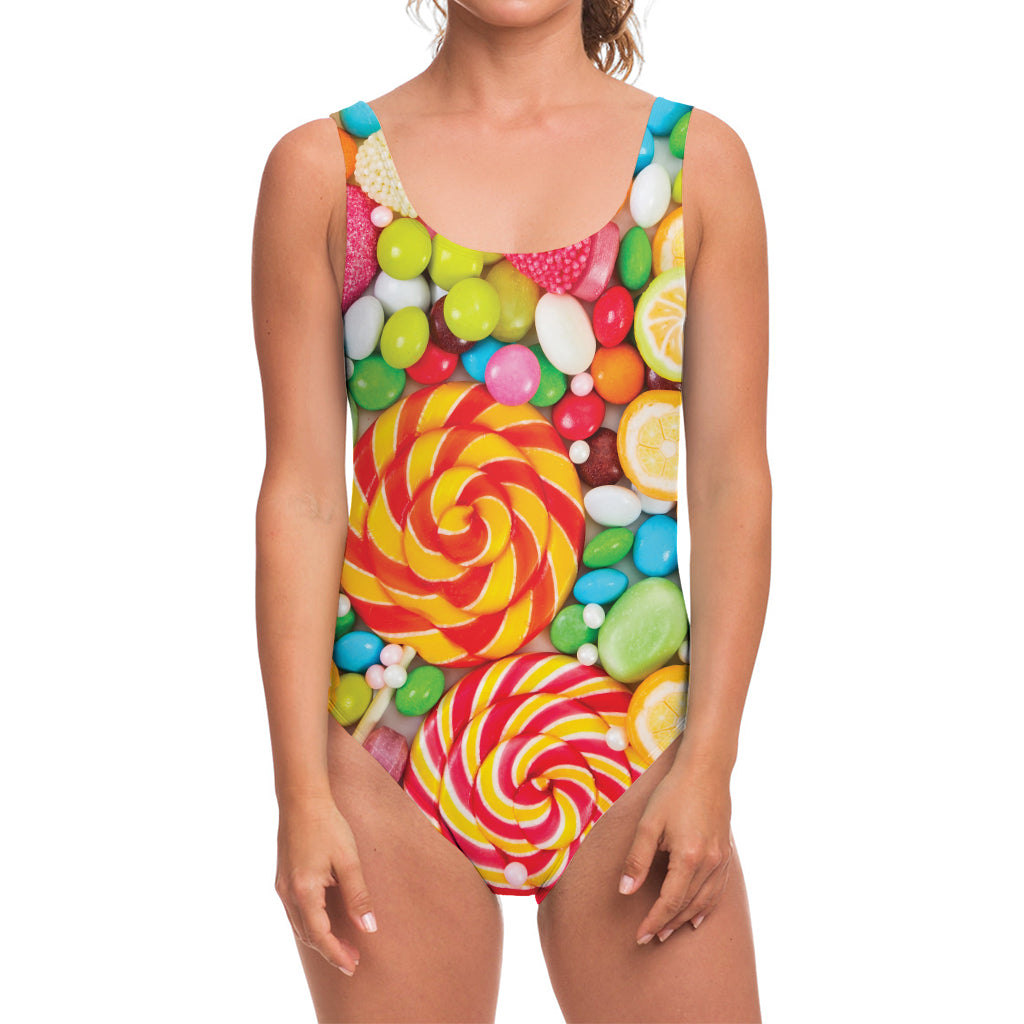 Colorful Lollipop And Candy Print One Piece Swimsuit