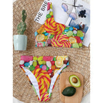 Colorful Lollipop And Candy Print One Shoulder Bikini Top