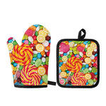 Colorful Lollipop And Candy Print Oven Mitt And Pot Holder Set