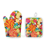 Colorful Lollipop And Candy Print Oven Mitt And Pot Holder Set