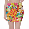 Colorful Lollipop And Candy Print Pencil Mini Skirt