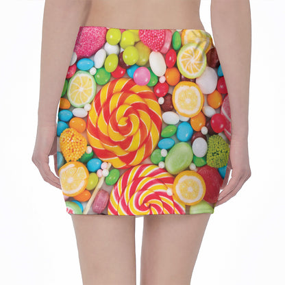 Colorful Lollipop And Candy Print Pencil Mini Skirt
